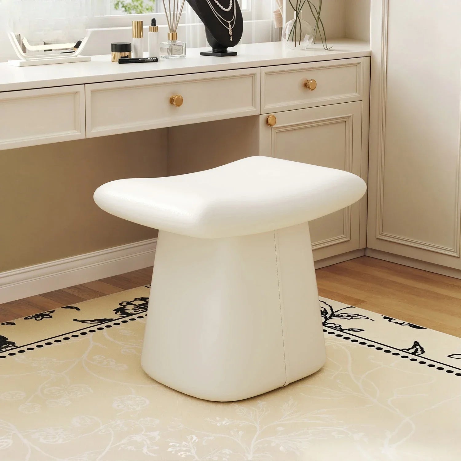 Taburete de Tocador de Cuero