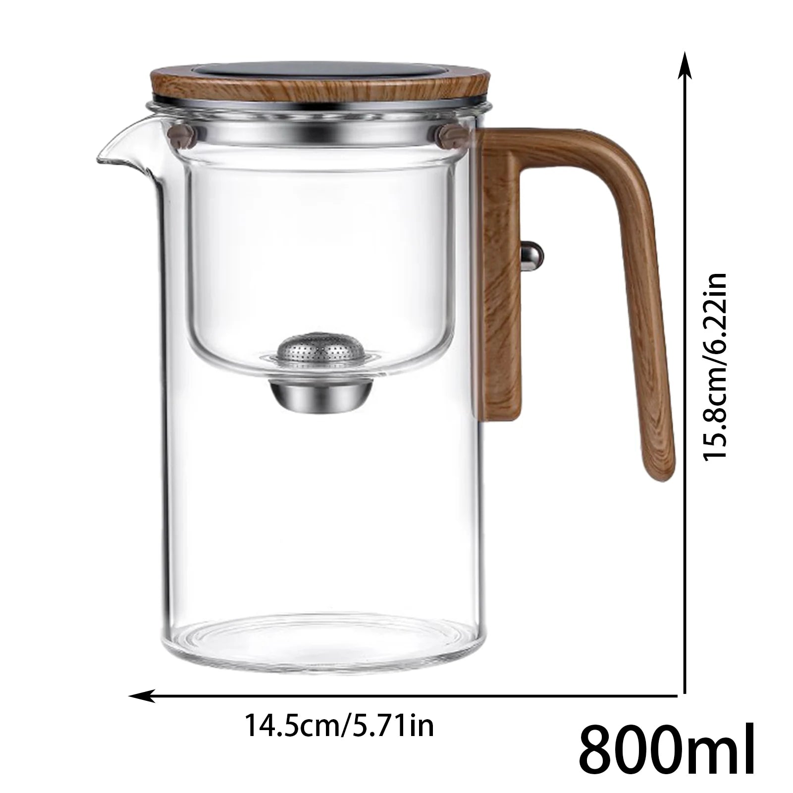 Tetera de Vidrio con Infusor y Mango de Madera