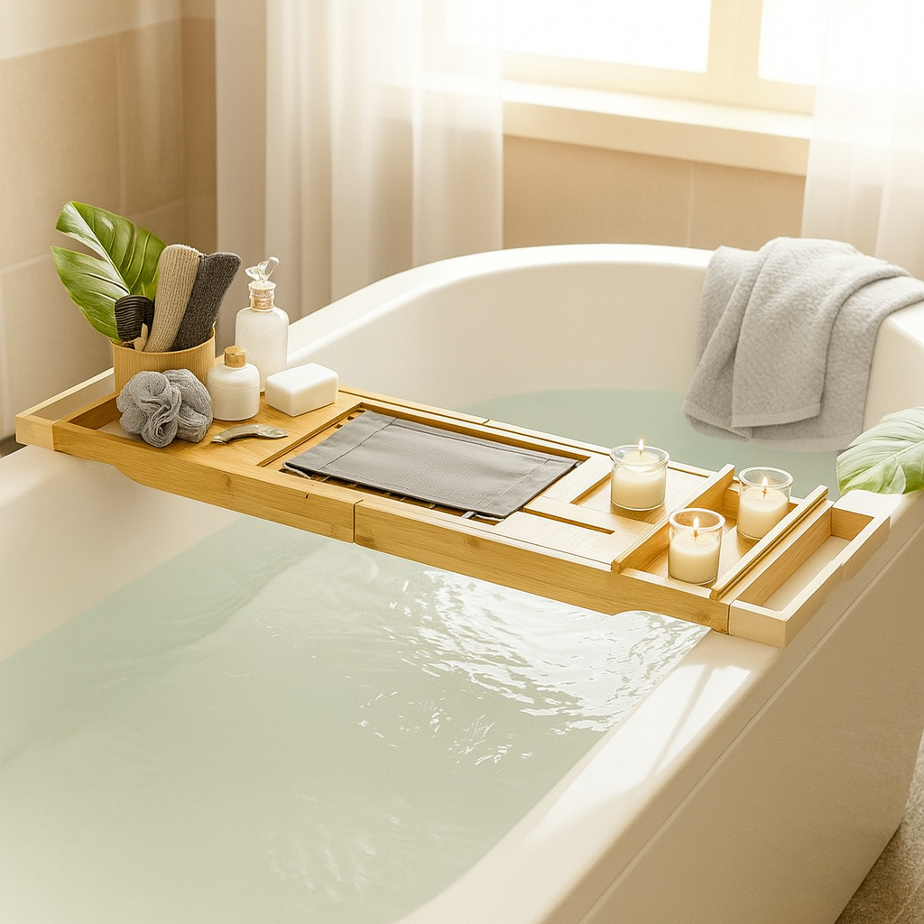 Bandeja de Bañera Extensible de Bambú