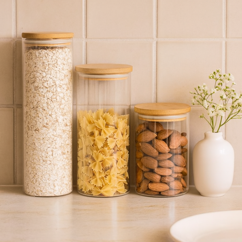 Set de 4 Tarros de Vidrio con Tapa
