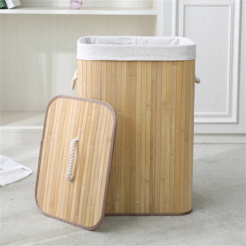 Cubo de Colada de Bambú Plegable con Tapa