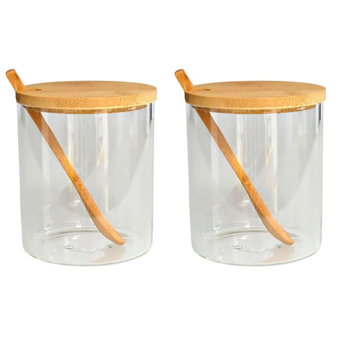 Set de 2 Tarros de Vidrio con Tapa y Cuchara de Bambú
