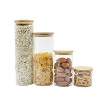 Set de 4 Tarros de Vidrio con Tapa de Bambú