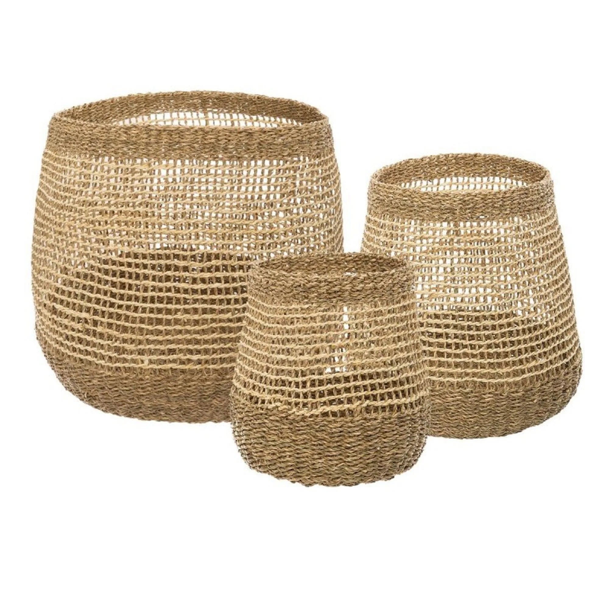 Set de 3 Cestas Decorativas de Palma Trenzada