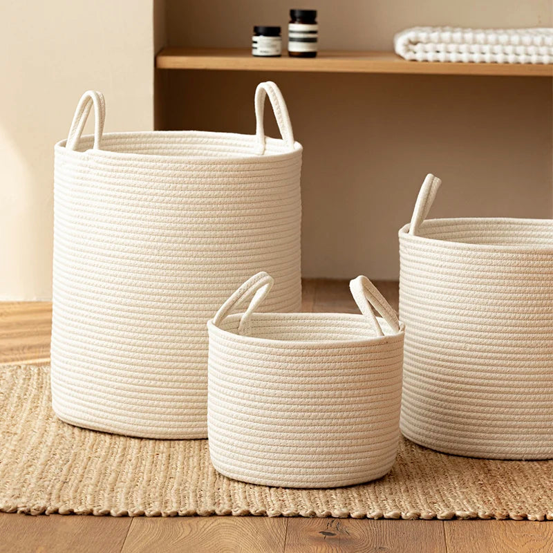 Cesta de Algodón Trenzado Blanco