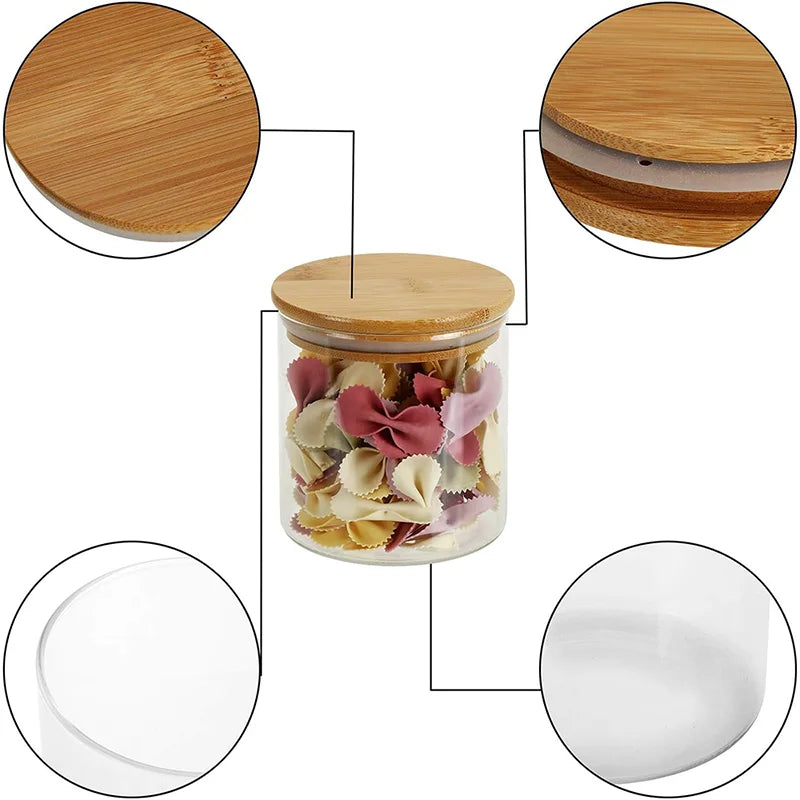 Set de 5 Tarros de Vidrio con Tapa de Bambú Hermética