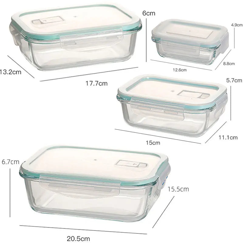 Set de 4 Recipientes Rectangulares de Vidrio