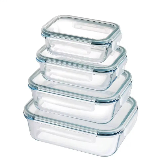 Set de 4 Recipientes Rectangulares de Vidrio