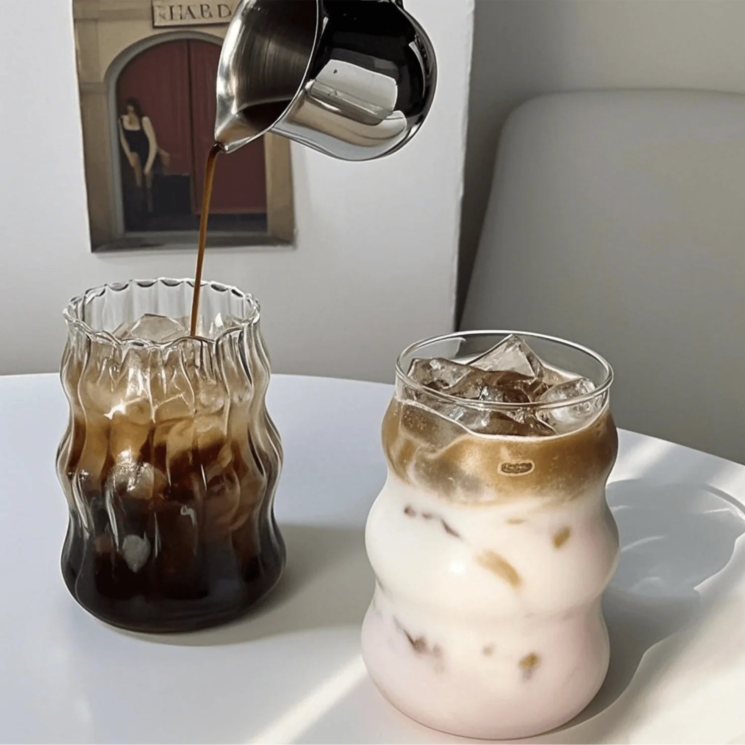 Set de 4 Vasos de Vidrio con Pajitas