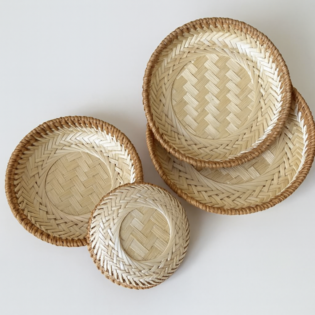 Bandeja Redonda de Bambú y Ratán